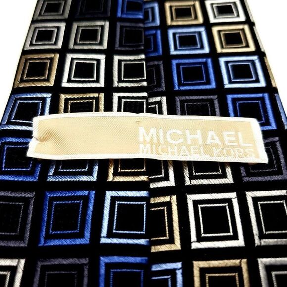 Michael Kors Silk Tie Woven Gray‎ Blue Geometric - Picture 4 of 6